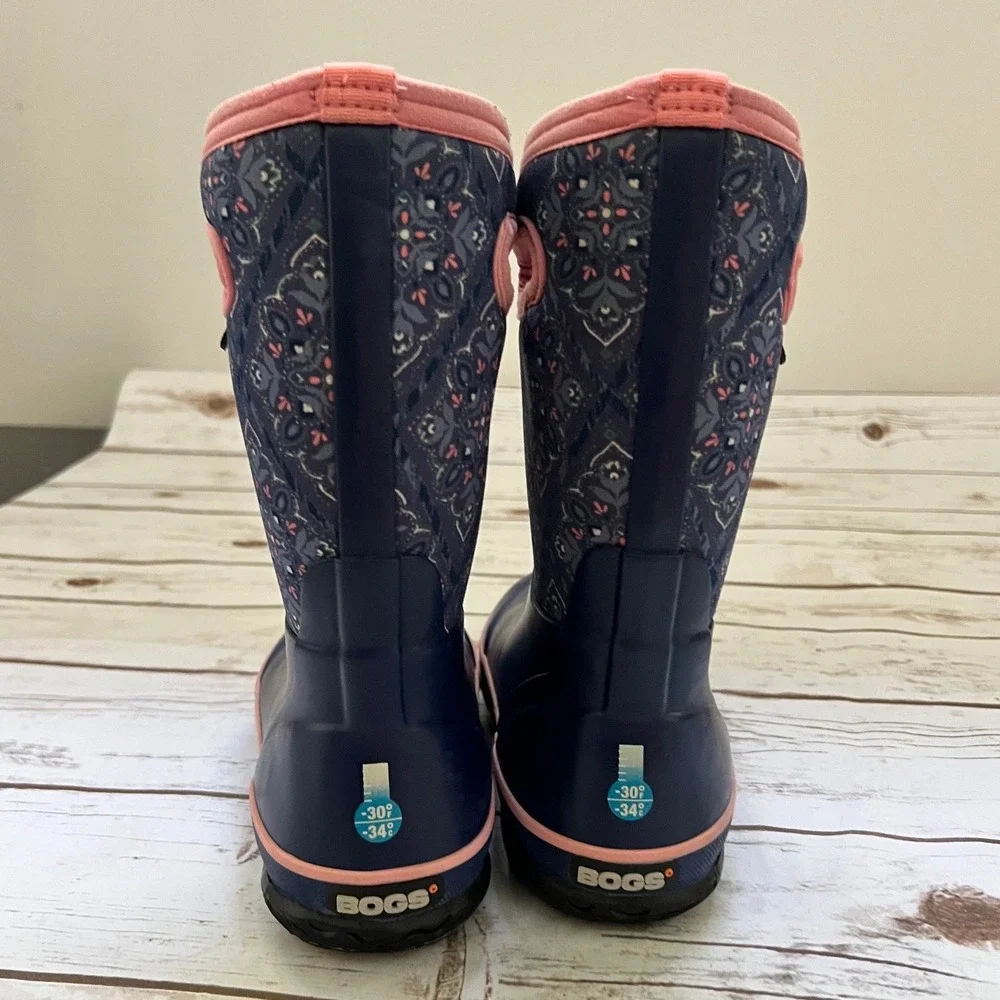 Bogs Classic Folkwood Waterproof Insulated Boots Navy Pink Youth 3 Women 5